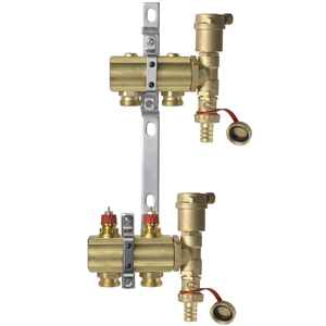 Коллекторы Danfoss FHF-2 set для 2 контуров, с преднастройкой, в комплекте с двумя автоматическими воздухоотводчиками и кронштейнами, арт. 088U0702 