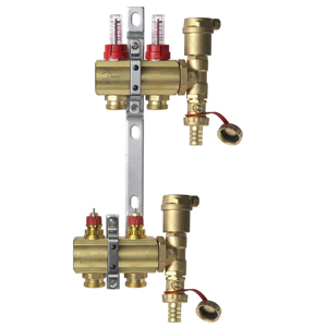 Коллекторы Danfoss FHF-2F set для 2 контуров, с преднастройкой и расходомерами, в комплекте с двумя автоматическими воздухоотводчиками и кронштейнами, арт. 088U0722 