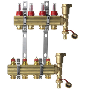 Коллекторы Danfoss FHF-4F set для 4 контуров, с преднастройкой и расходомерами, в комплекте с двумя автоматическими воздухоотводчиками и кронштейнами, арт. 088U0724 