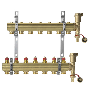 Коллекторы Danfoss FHF-7 set для 7 контуров, с преднастройкой, в комплекте с двумя автоматическими воздухоотводчиками и кронштейнами, арт. 088U0707 